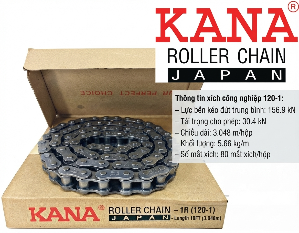 Xích KANA 120 đơn, xích thép 120 đơn 1 dãy, xích đơn 120.
