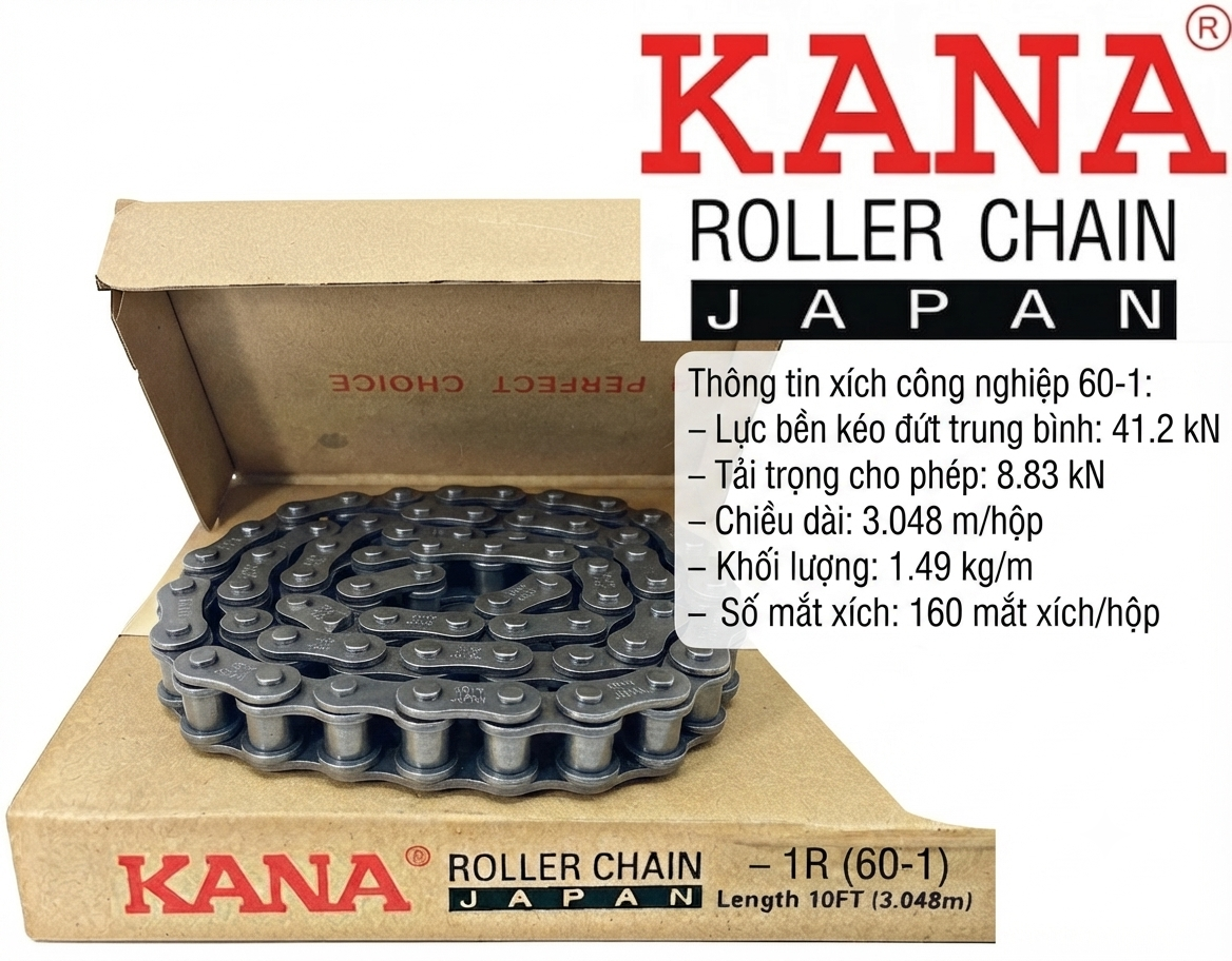 Xích KANA 60 đơn, xích thép 60 đơn 1 dãy, xích đơn 60.